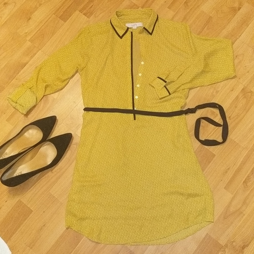 LOFT - Collared long sleeve shirt dress tie belt